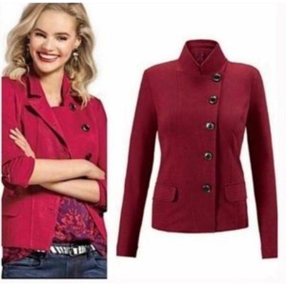 Cabi Siren Jacket 3175 Red Double Breasted Knit Blazer Women Size 10